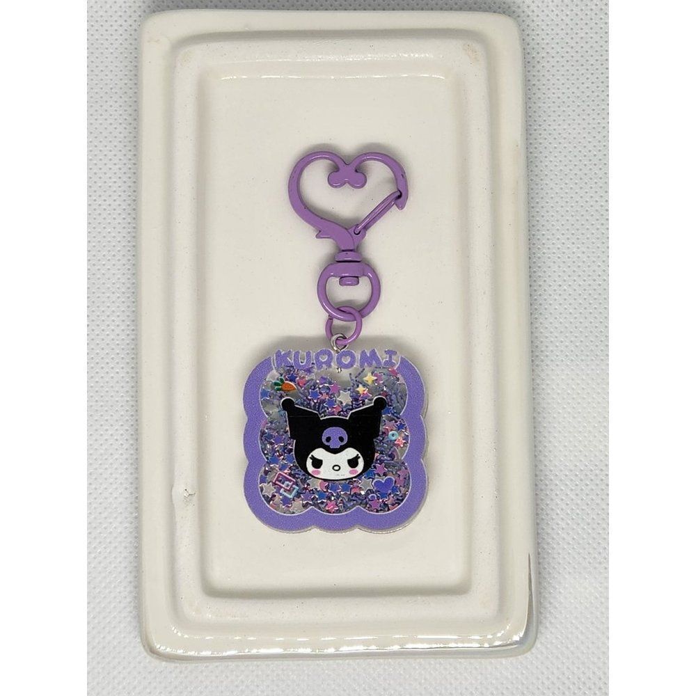 New! Kuromi Quicksand Glitter Bag Clip Key Ring Bag Charm w/Painted Clip
